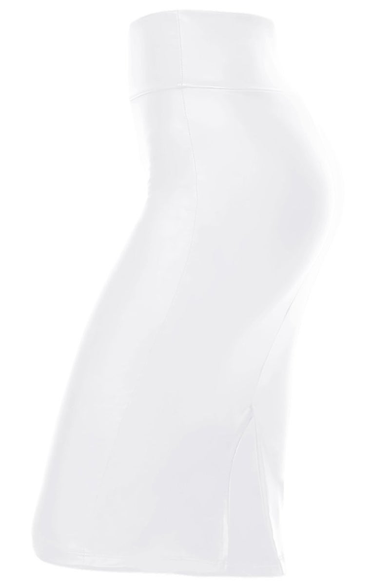 Simlu Faux Leather White Bodycon Pencil Skirt for Women - High-Waisted Midi, Size Small - Image 2